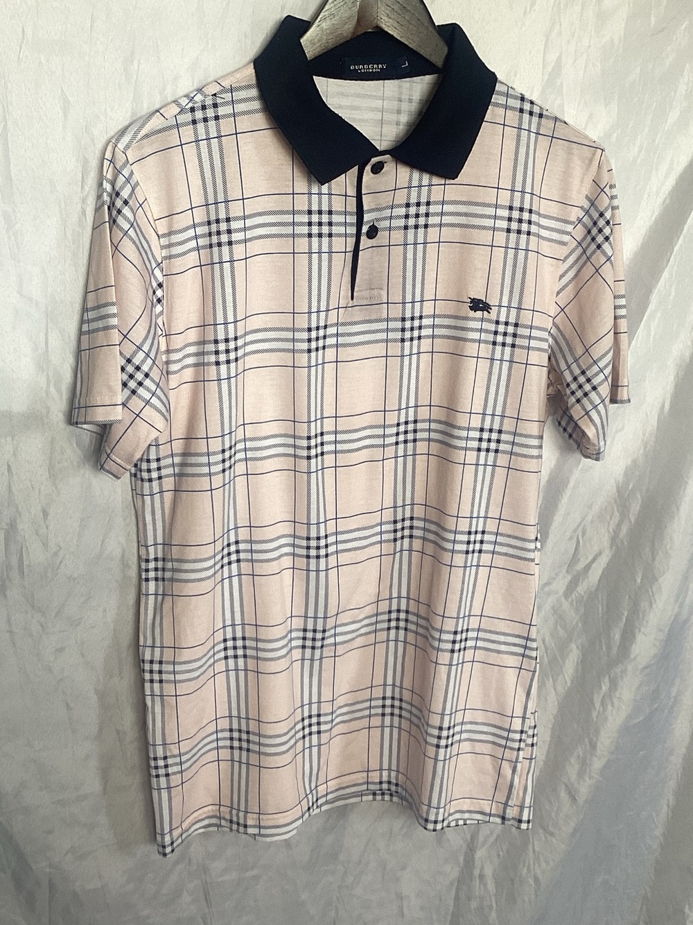 Burberry Pink Plaid Polo with Black Collar